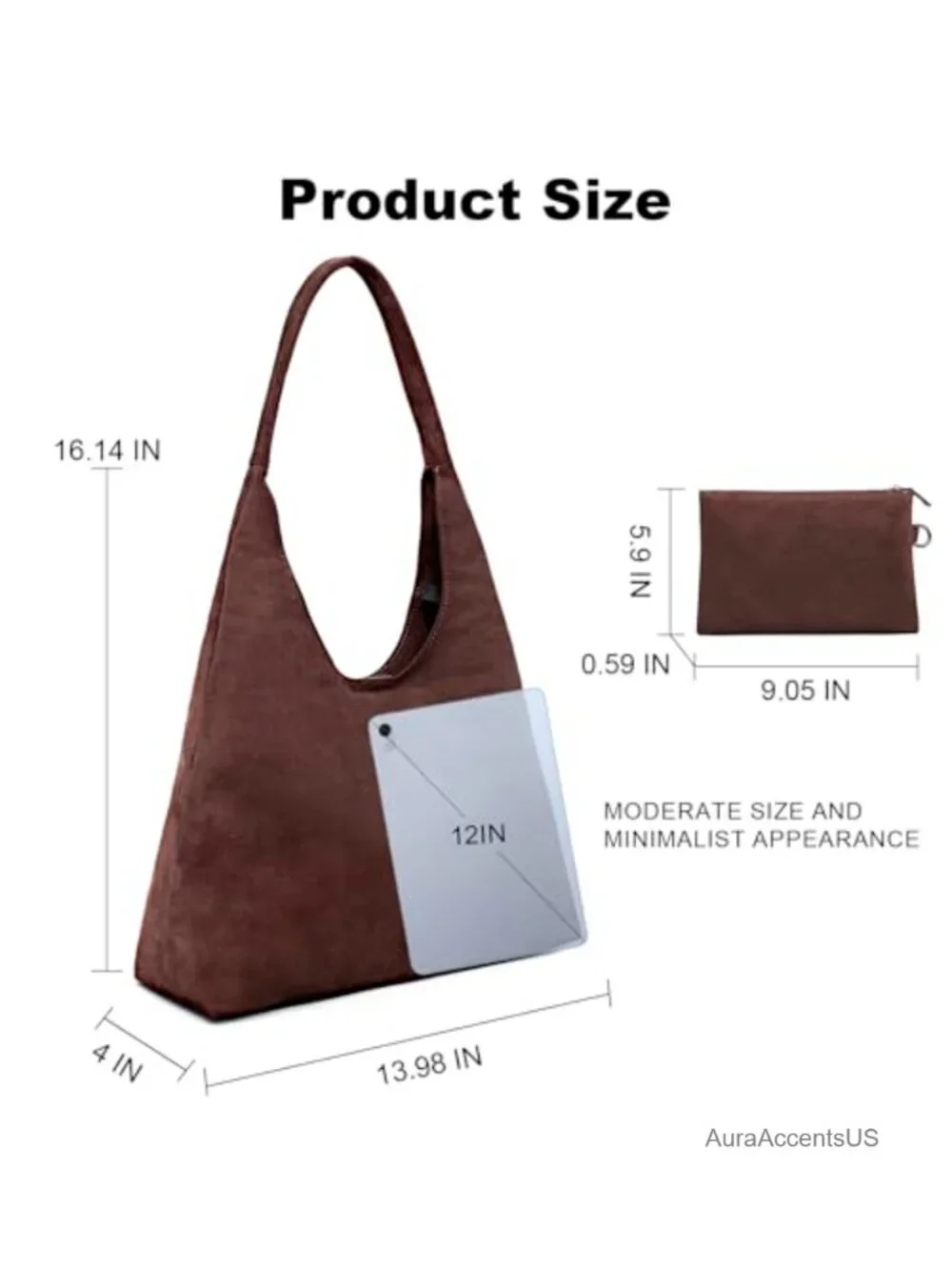 Vegan Leather Hobo Bag for Women Slouchy Shoulder Tote Purse with Makeup Pouch